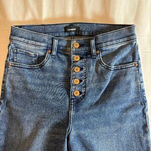 Express Mom Jeans Womens 8R Blue Super High Rise Button Fly Denim